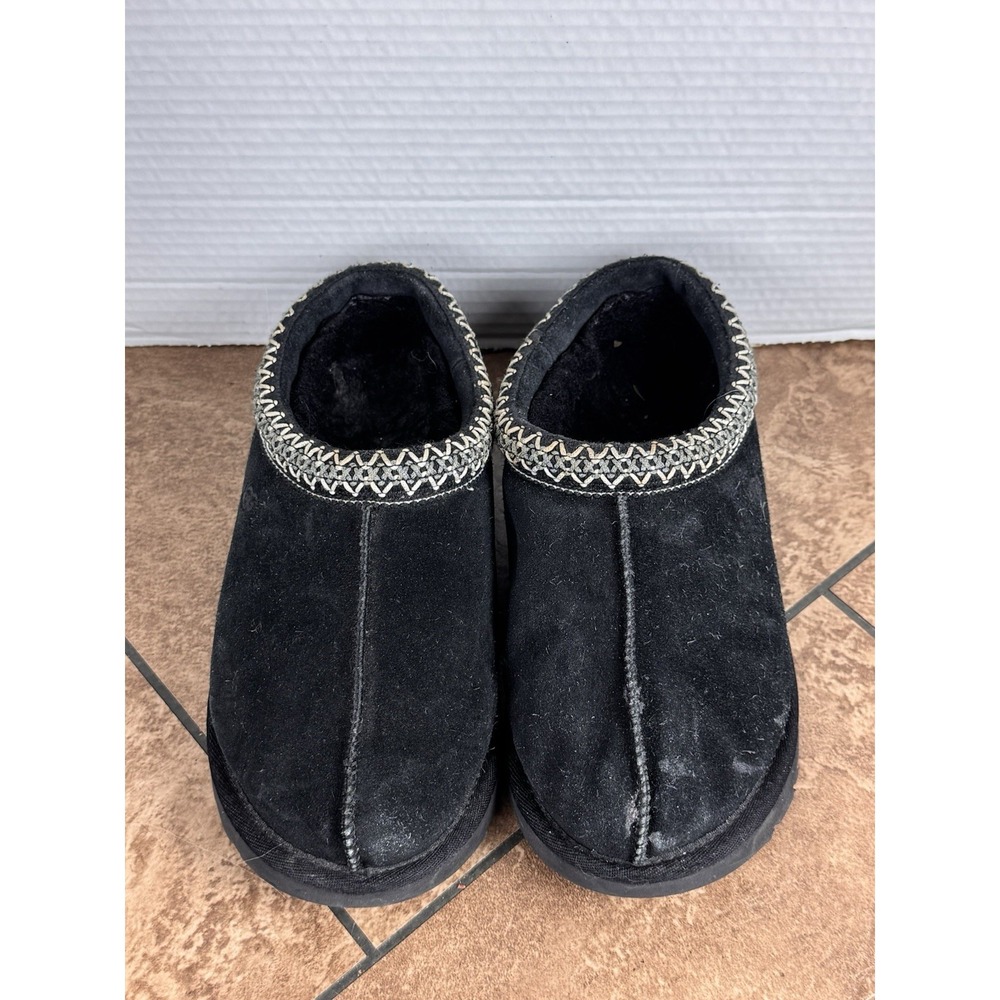 UGG K Tasman II Womens Size 7 Black Suede Braid Slippers Slip On Shoes